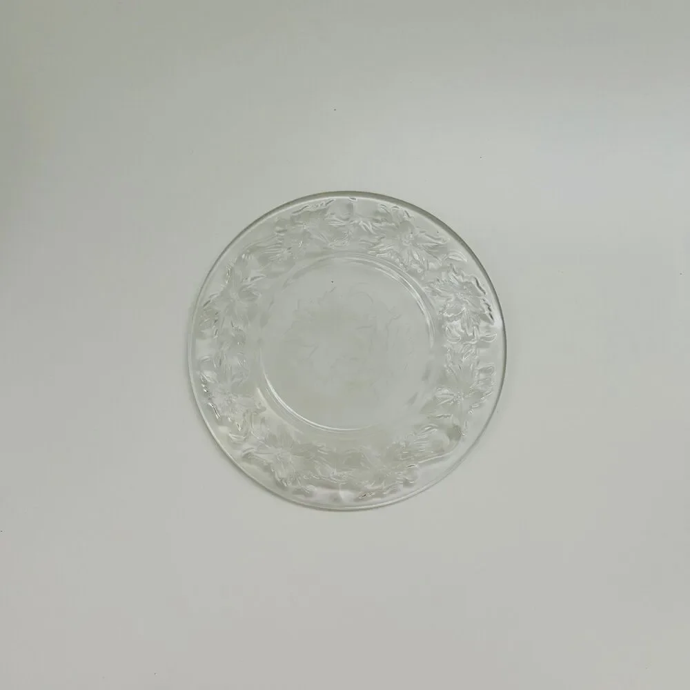 PRINCESS HOUSE Fantasia Clear Pressed Glass Poinsettia Appetizer Plates Set of 4